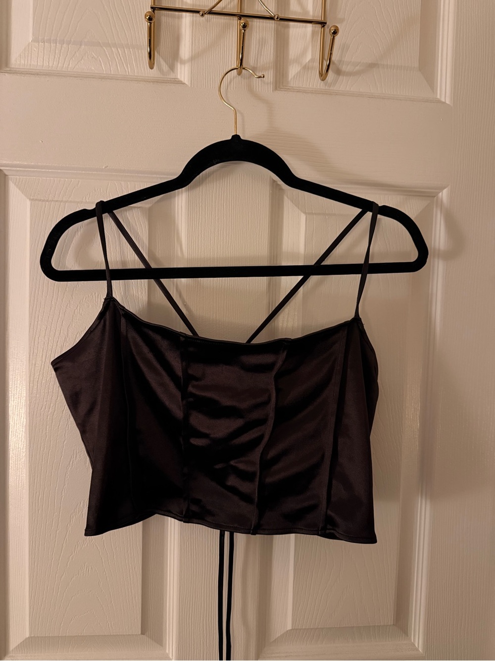 H&M Black Satin Spaghetti Strap Crop Camisole
